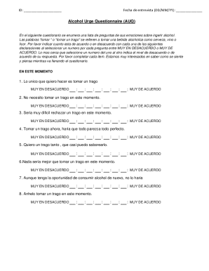 Alcohol Urge Questionnaire (AUQ) Form