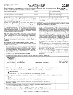 Connecticut Form CT-1040 CRC Claim of Right Credit 2025