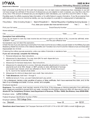 Iowa W-4 Employee Withholding Allowance Certificate