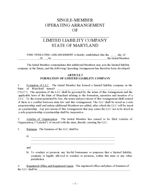 Single-Member Operating Arrangement for Maryland LLC