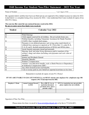 2022 Student Non-Filer Statement