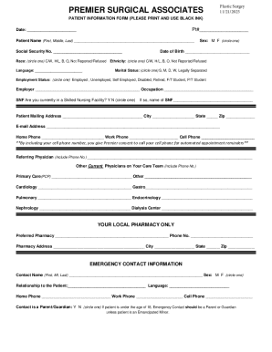 Premier Surgical Associates Patient Information Form