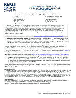 Residency Reclassification Petition for Independent Students