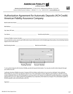 Authorization Agreement for Automatic Deposits (ACH Credit)