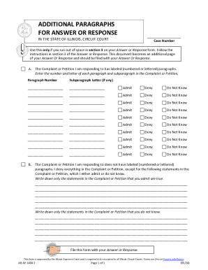 Illinois Circuit Court Answer or Response Additional Page