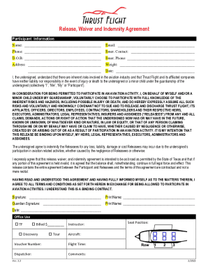 Release Waiver and Indemnity Agreement