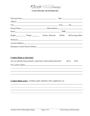 Client History and Information Form