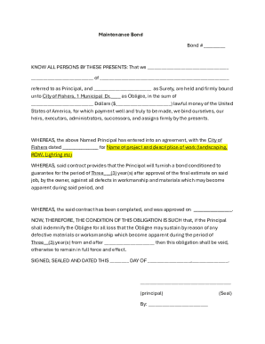 Maintenance Bond Agreement