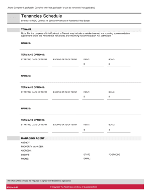 Tenancies Schedule for REIQ Contract