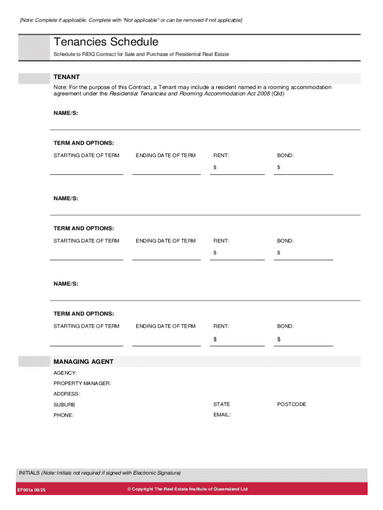 Tenancies Schedule for REIQ Contract Preview on Page 1