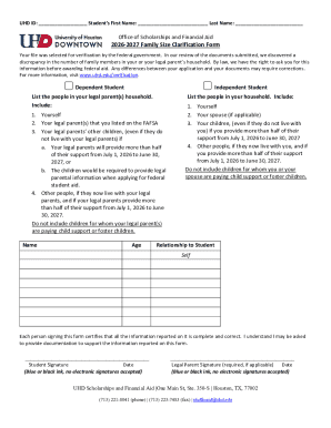 2026-2027 Family Size Clarification Form