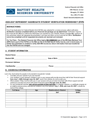 2026-2027 Dependent Aggregate Student Verification Worksheet