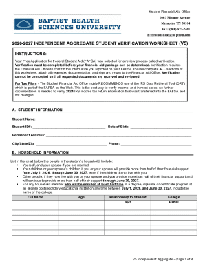 2026-2027 Independent Aggregate Student Verification Worksheet