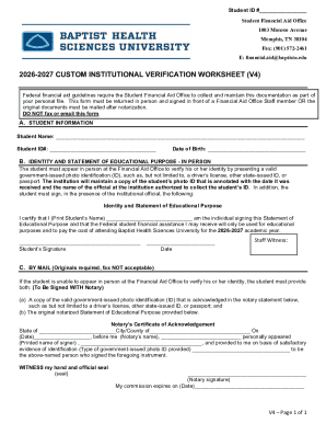 2026-2027 Custom Institutional Verification Worksheet