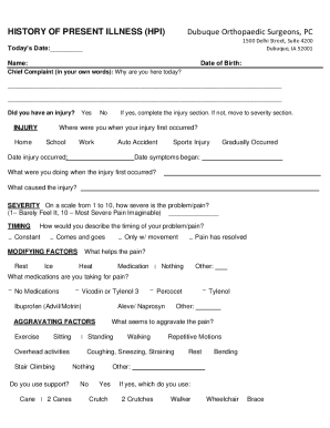 History of Present Illness Form