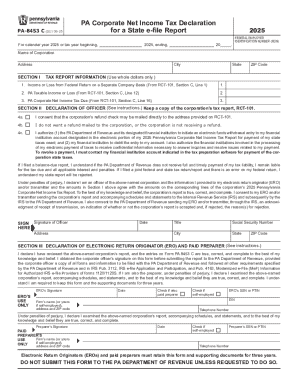 PA Corporate Net Income Tax Declaration Form PA-8453 C