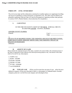 Florida Civil Cover Sheet Form 1.997