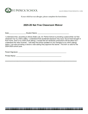 2025-26 Nut Free Classroom Waiver