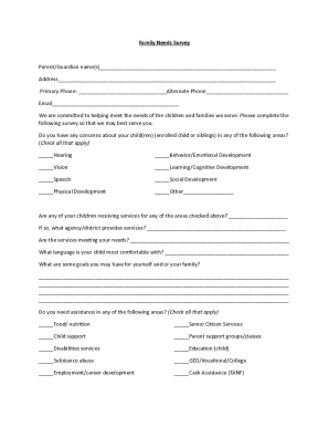 Family Needs Survey Form