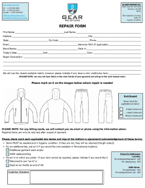 Gear Repair Form