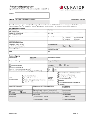 German Employee Personnel Form