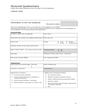 German Personnel Questionnaire