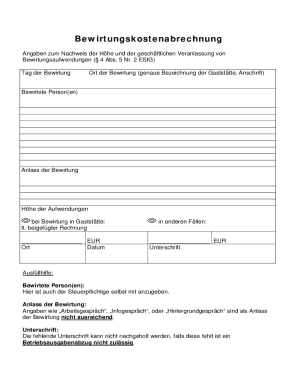 German Business Meal Expense Form