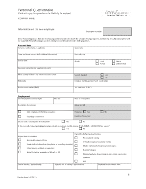 Personnel Questionnaire