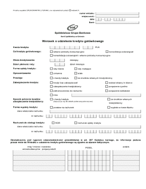 Wniosek o udzielenie kredytu gotówkowego