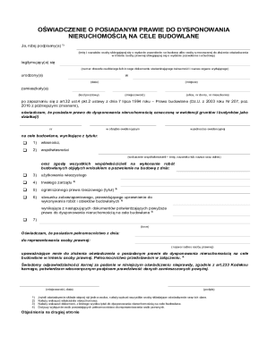 Oświadczenie o posiadanym prawie do dysponowania nieruchomością na cele budowlane