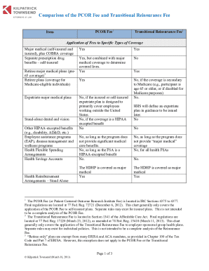 Comparison of PCOR Fee and Transitional Reinsurance Fee
