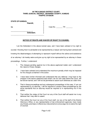 Kansas Traffic Court Waiver of Right to Counsel
