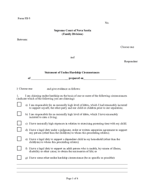 Statement of Undue Hardship Circumstances