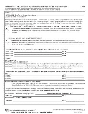 Residential Lead-Based Paint Hazards Disclosure for Rentals