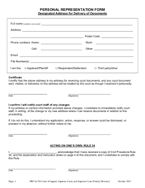 Nova Scotia Personal Representation Form