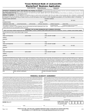 MasterCard Business Application Form