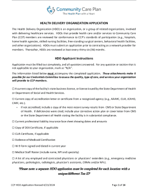 Health Delivery Organization Application