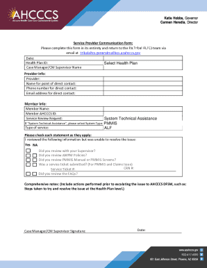 Service Provider Communication Form