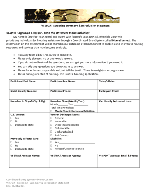 VI-SPDAT Screening Summary & Introduction Statement