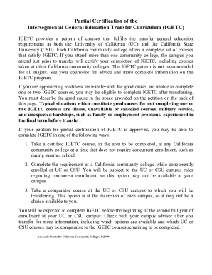 IGETC Partial Certification Petition