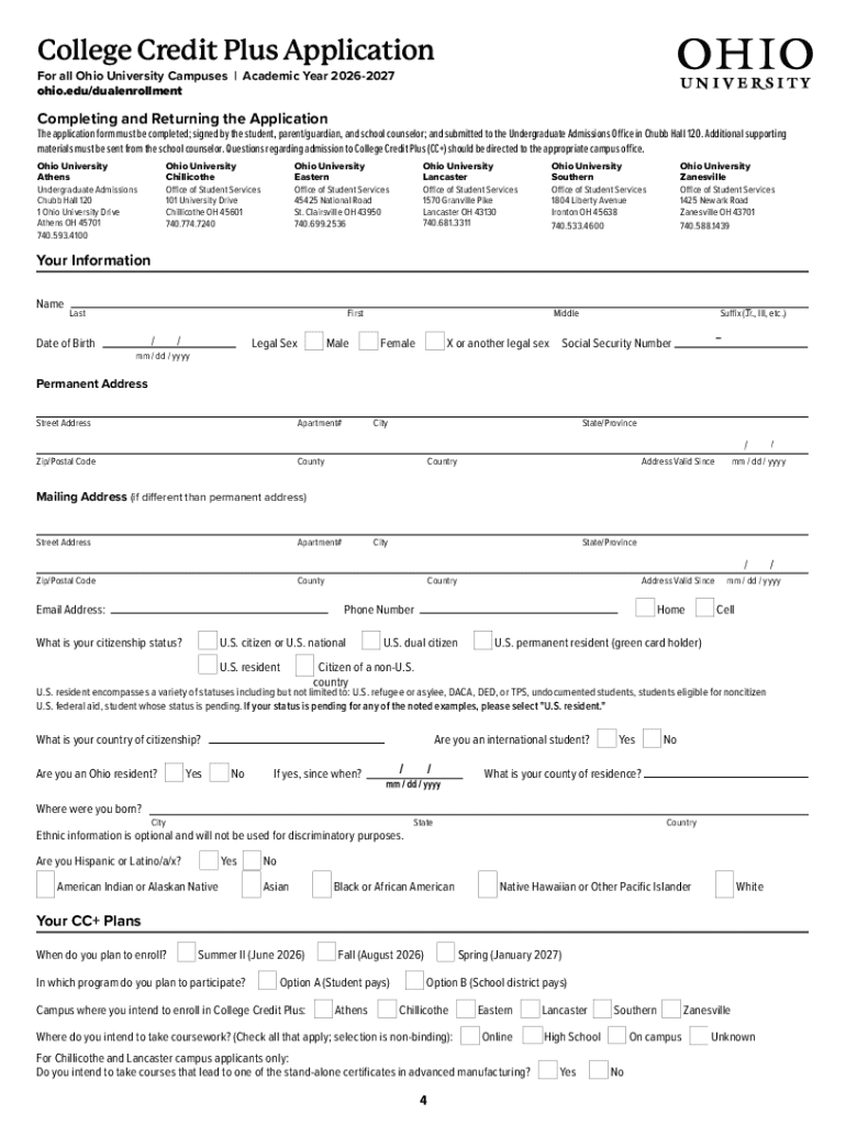 College Credit Plus Application - Fill Online, Printable, Fillable ...