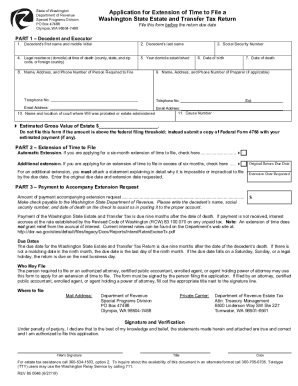 Washington State Estate and Transfer Tax Return Extension Application