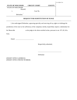 Wisconsin Request for Substitution of Judge