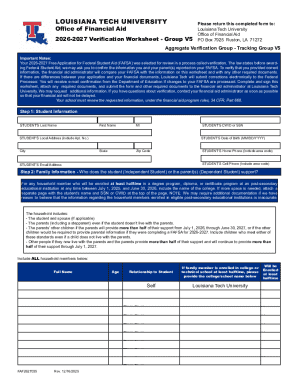 2026-2027 Verification Worksheet - Group V5