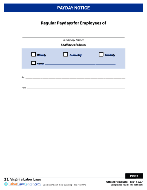 Virginia Labor Law Posters and Acknowledgment Agreement