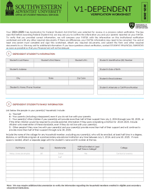 2024-2025 FAFSA Verification Worksheet