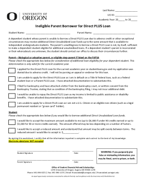 Ineligible Parent Borrower for Direct PLUS Loan Form