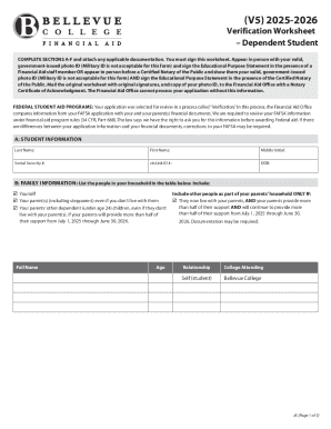 2025-2026 Verification Worksheet – Dependent Student