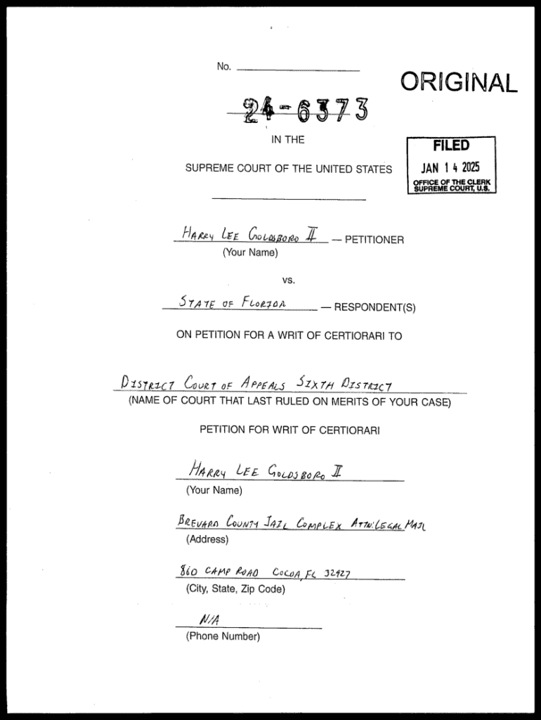 Supreme Court Petition for Writ of Certiorari - Blank Fillable Template ...