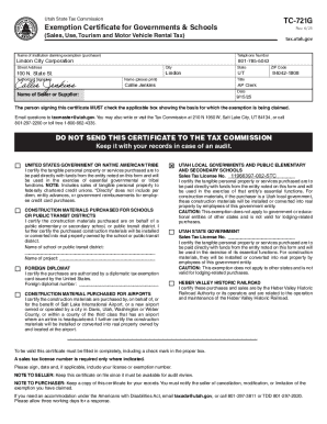 Utah Sales Tax Exemption Certificate